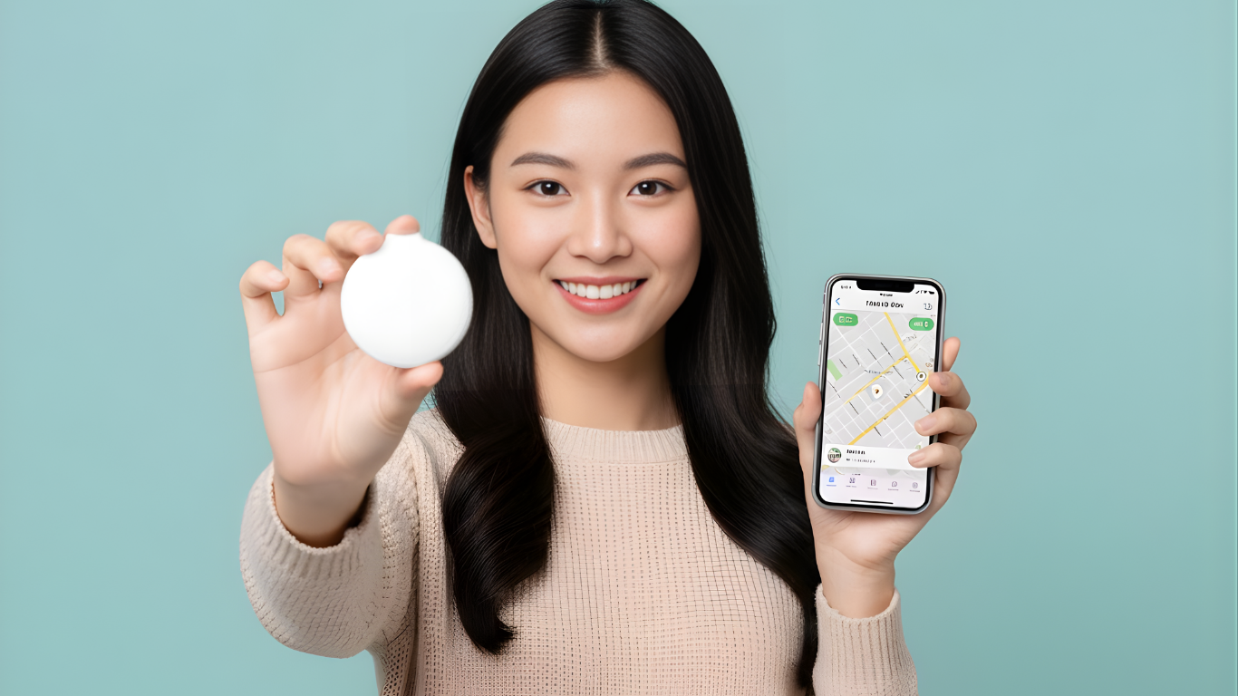 Happy woman using smartphone for tracking